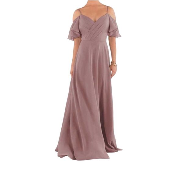 SORELLA VITA Mauve Off Shoulder Flutter Sleeve Chiffon V-Neck Maxi Dress Women’s - Picture 1 of 9